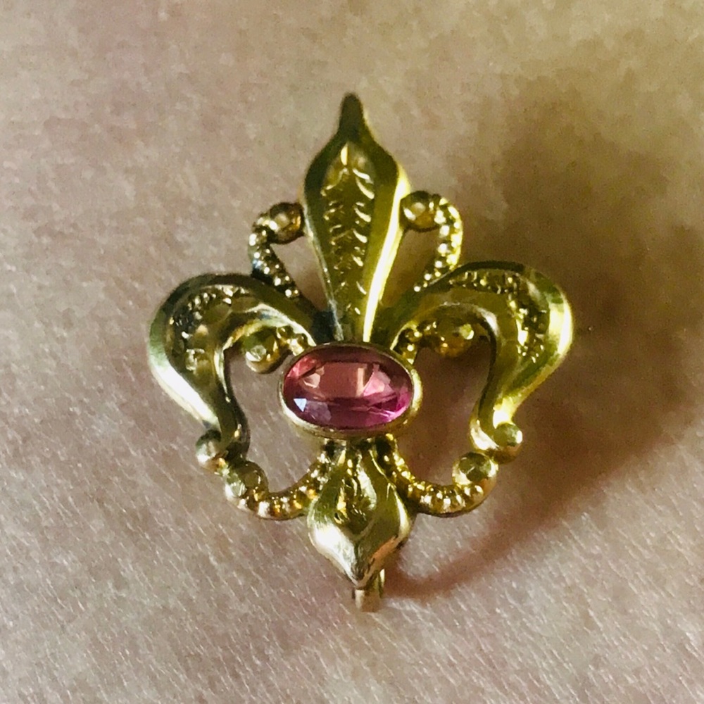 VINTAGE 1CTW OVAL CUT PINK GEMSTONE BROOCH